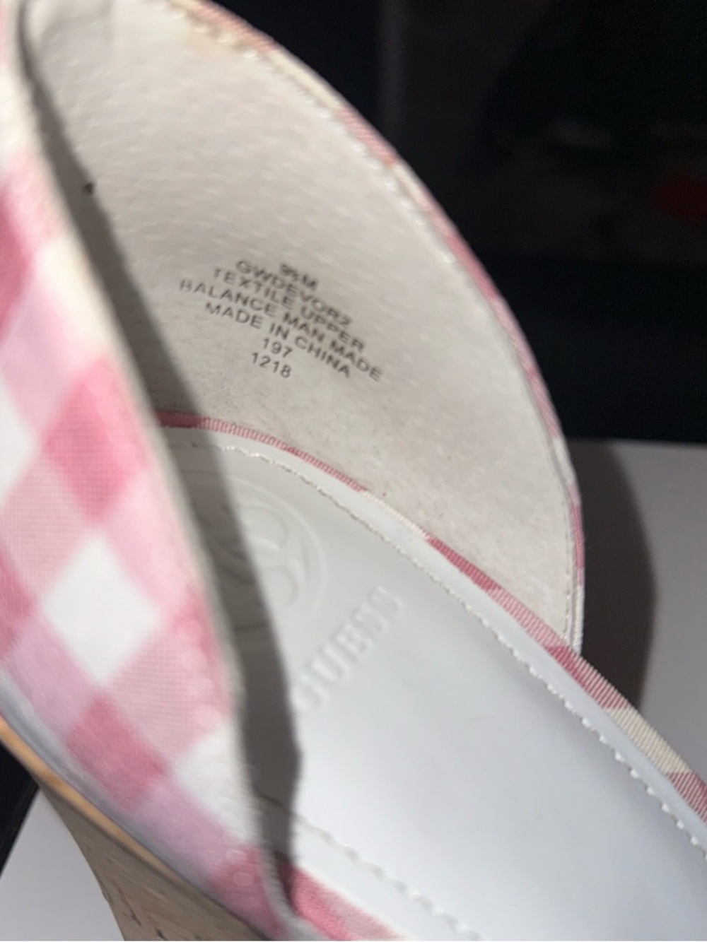 Guess Gingham Cork Wedge Sandals Womens Pink & White Checkered Size 9.5 - Picture 6 of 7